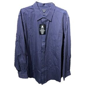 George Long Sleeve Button Down Navy Blue With Red Stripe 2XL 50-52 Men NWT